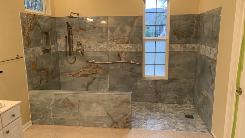 Roll-in shower build